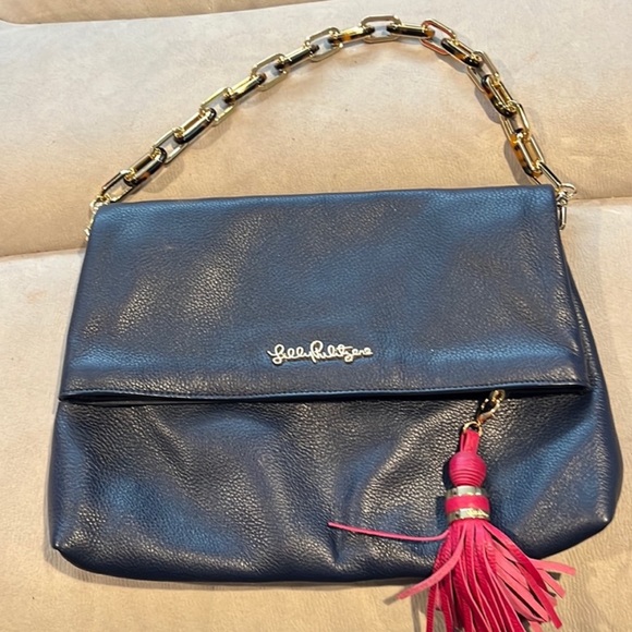 Lilly Pulitzer leather vintage looking pocketbook with Lucite handle EUC - Picture 2 of 7